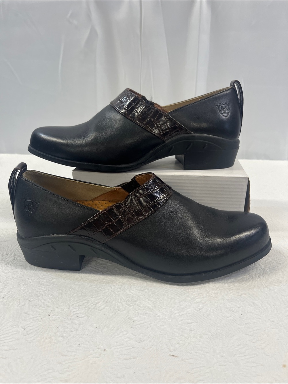 Comfortable Women's Black Slip-On Shoes with Brown Accent
